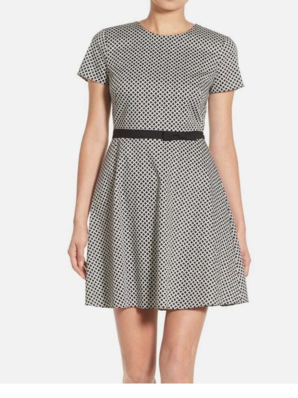 NWT CeCe Trellis Link Belt Black & White Fit-and-Flare Dress 10